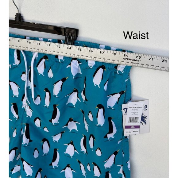 Mens Penguin Print Swim Trunks By Trunks XXL Quick Dry Adjustable Waist - Picture 4 of 7